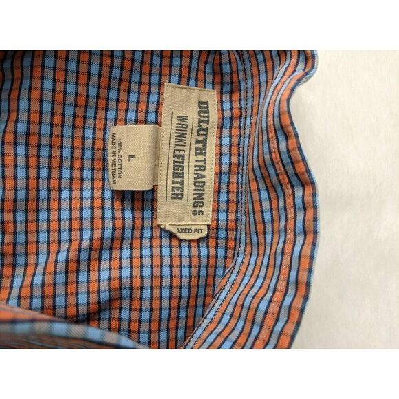 Duluth Trading Button Down Shirt Mens L Large Blue Orange Wrinkle Fighter Cotton - Picture 4 of 6